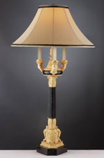 Alexander Candelabra Lamp Patinated Bronze Column 24ct. Gold Plated