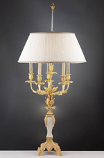 Limoges Candelabra Lamp Bianco Marble 24ct. Gold Plated